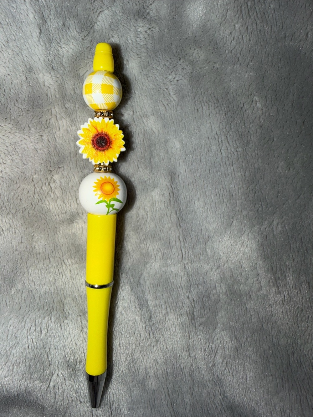 Yellow Sunflower Beaded Kids Pen - Bright Yellow